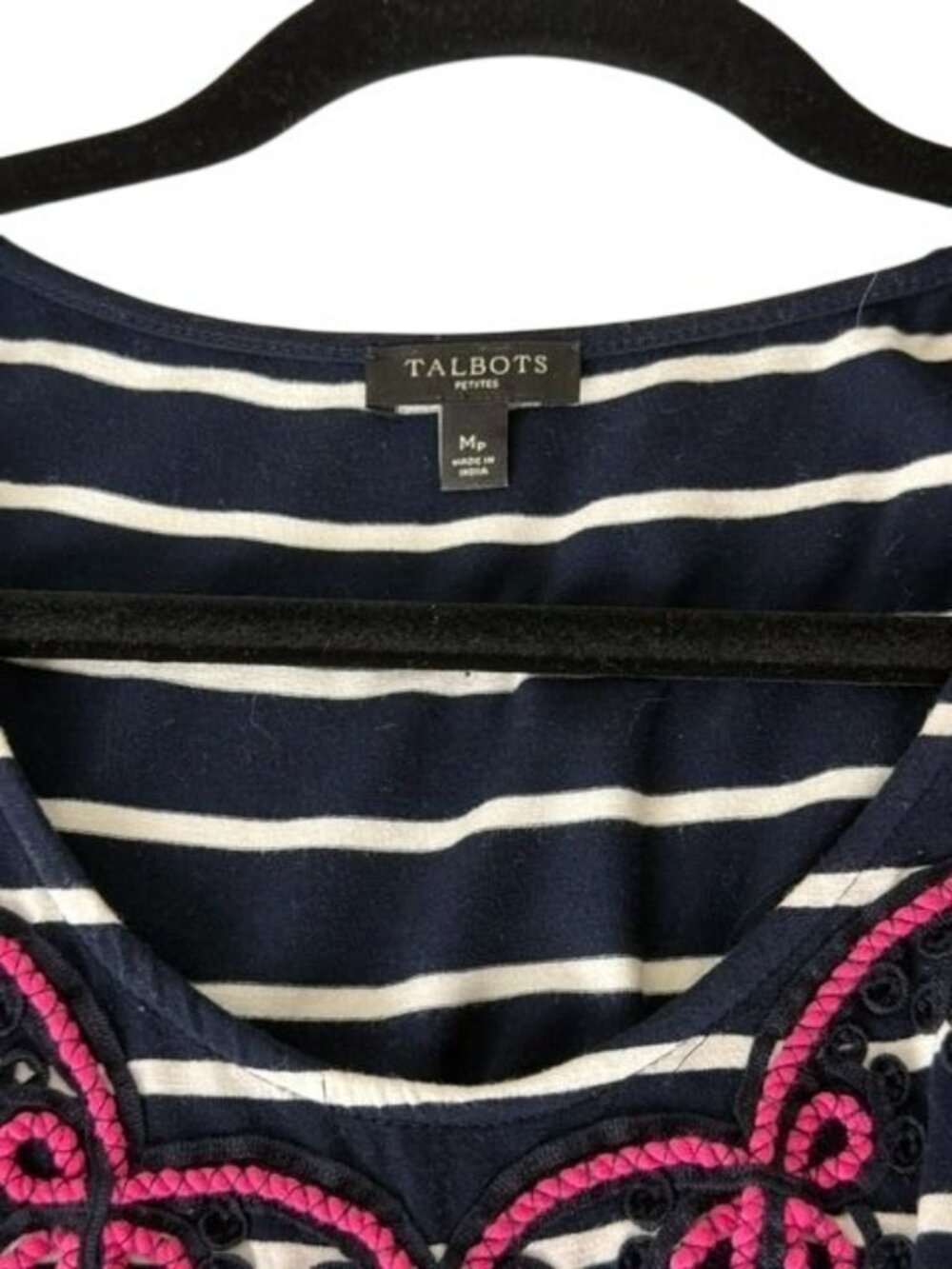 Striped Maxi Dress Pink Embroidery Sleeveless Tie Waist And Side Slits Talbots - Picture 6 of 7